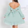 imageByinns Womens 2024 Plus Size Tie Back Square Neck Mini Dress Long Lantern Sleeve Elastic Waist Wedding Guest DressesGrey Green