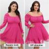 imageByinns Womens 2024 Plus Size Tie Back Square Neck Mini Dress Long Lantern Sleeve Elastic Waist Wedding Guest DressesHot Pink