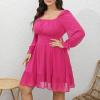 imageByinns Womens 2024 Plus Size Tie Back Square Neck Mini Dress Long Lantern Sleeve Elastic Waist Wedding Guest DressesHot Pink