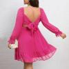 imageByinns Womens 2024 Plus Size Tie Back Square Neck Mini Dress Long Lantern Sleeve Elastic Waist Wedding Guest DressesHot Pink