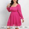 imageByinns Womens 2024 Plus Size Tie Back Square Neck Mini Dress Long Lantern Sleeve Elastic Waist Wedding Guest DressesHot Pink