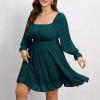 imageByinns Womens 2024 Plus Size Tie Back Square Neck Mini Dress Long Lantern Sleeve Elastic Waist Wedding Guest DressesPeacock Blue