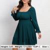 imageByinns Womens 2024 Plus Size Tie Back Square Neck Mini Dress Long Lantern Sleeve Elastic Waist Wedding Guest DressesPeacock Blue