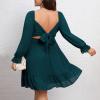 imageByinns Womens 2024 Plus Size Tie Back Square Neck Mini Dress Long Lantern Sleeve Elastic Waist Wedding Guest DressesPeacock Blue