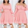 imageByinns Womens 2024 Plus Size Tie Back Square Neck Mini Dress Long Lantern Sleeve Elastic Waist Wedding Guest DressesPink