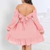 imageByinns Womens 2024 Plus Size Tie Back Square Neck Mini Dress Long Lantern Sleeve Elastic Waist Wedding Guest DressesPink
