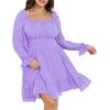 imageByinns Womens 2024 Plus Size Tie Back Square Neck Mini Dress Long Lantern Sleeve Elastic Waist Wedding Guest DressesPurple