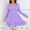 imageByinns Womens 2024 Plus Size Tie Back Square Neck Mini Dress Long Lantern Sleeve Elastic Waist Wedding Guest DressesPurple