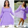imageByinns Womens 2024 Plus Size Tie Back Square Neck Mini Dress Long Lantern Sleeve Elastic Waist Wedding Guest DressesPurple