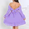 imageByinns Womens 2024 Plus Size Tie Back Square Neck Mini Dress Long Lantern Sleeve Elastic Waist Wedding Guest DressesPurple