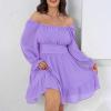 imageByinns Womens 2024 Plus Size Tie Back Square Neck Mini Dress Long Lantern Sleeve Elastic Waist Wedding Guest DressesPurple