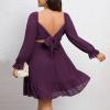 imageByinns Womens 2024 Plus Size Tie Back Square Neck Mini Dress Long Lantern Sleeve Elastic Waist Wedding Guest DressesPurplish Red