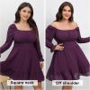 imageByinns Womens 2024 Plus Size Tie Back Square Neck Mini Dress Long Lantern Sleeve Elastic Waist Wedding Guest DressesPurplish Red