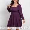 imageByinns Womens 2024 Plus Size Tie Back Square Neck Mini Dress Long Lantern Sleeve Elastic Waist Wedding Guest DressesPurplish Red