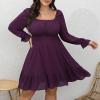 imageByinns Womens 2024 Plus Size Tie Back Square Neck Mini Dress Long Lantern Sleeve Elastic Waist Wedding Guest DressesPurplish Red