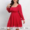 imageByinns Womens 2024 Plus Size Tie Back Square Neck Mini Dress Long Lantern Sleeve Elastic Waist Wedding Guest DressesRed