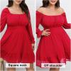 imageByinns Womens 2024 Plus Size Tie Back Square Neck Mini Dress Long Lantern Sleeve Elastic Waist Wedding Guest DressesRed