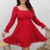 imageByinns Womens 2024 Plus Size Tie Back Square Neck Mini Dress Long Lantern Sleeve Elastic Waist Wedding Guest DressesRed