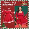 imageByinns Womens 2024 Plus Size Tie Back Square Neck Mini Dress Long Lantern Sleeve Elastic Waist Wedding Guest DressesRed