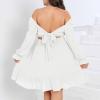 imageByinns Womens 2024 Plus Size Tie Back Square Neck Mini Dress Long Lantern Sleeve Elastic Waist Wedding Guest DressesWhite