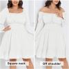imageByinns Womens 2024 Plus Size Tie Back Square Neck Mini Dress Long Lantern Sleeve Elastic Waist Wedding Guest DressesWhite