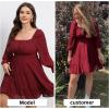 imageByinns Womens 2024 Plus Size Tie Back Square Neck Mini Dress Long Lantern Sleeve Elastic Waist Wedding Guest DressesWine Red