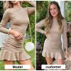 imageByinns Womens 2024 Sexy Mini Dress Knit Ruched Long Sleeve Ruffle Bodycon Dress Club Date Night Cocktail Party DressesApricot