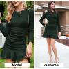 imageByinns Womens 2024 Sexy Mini Dress Knit Ruched Long Sleeve Ruffle Bodycon Dress Club Date Night Cocktail Party DressesDark Green