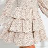 imageByinns Womens 2024 Square Neck Ruffle Dress Long Sleeve Floral Print Tiered Tie Back Layered Swing Mini DressApricot