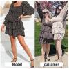 imageByinns Womens 2024 Square Neck Ruffle Dress Long Sleeve Floral Print Tiered Tie Back Layered Swing Mini DressBlack