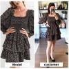 imageByinns Womens 2024 Square Neck Ruffle Dress Long Sleeve Floral Print Tiered Tie Back Layered Swing Mini DressBlack