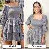 imageByinns Womens 2024 Square Neck Ruffle Dress Long Sleeve Floral Print Tiered Tie Back Layered Swing Mini DressBlue