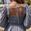 imageByinns Womens 2024 Square Neck Ruffle Dress Long Sleeve Floral Print Tiered Tie Back Layered Swing Mini DressBlue