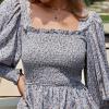 imageByinns Womens 2024 Square Neck Ruffle Dress Long Sleeve Floral Print Tiered Tie Back Layered Swing Mini DressBlue