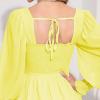 imageByinns Womens 2024 Square Neck Ruffle Dress Long Sleeve Floral Print Tiered Tie Back Layered Swing Mini DressCreamy Yellow
