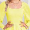 imageByinns Womens 2024 Square Neck Ruffle Dress Long Sleeve Floral Print Tiered Tie Back Layered Swing Mini DressCreamy Yellow