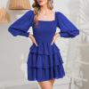 imageByinns Womens 2024 Square Neck Ruffle Dress Long Sleeve Floral Print Tiered Tie Back Layered Swing Mini DressDark Blue