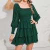 imageByinns Womens 2024 Square Neck Ruffle Dress Long Sleeve Floral Print Tiered Tie Back Layered Swing Mini DressDark Green