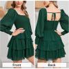 imageByinns Womens 2024 Square Neck Ruffle Dress Long Sleeve Floral Print Tiered Tie Back Layered Swing Mini DressDark Green