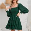 imageByinns Womens 2024 Square Neck Ruffle Dress Long Sleeve Floral Print Tiered Tie Back Layered Swing Mini DressDark Green