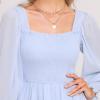 imageByinns Womens 2024 Square Neck Ruffle Dress Long Sleeve Floral Print Tiered Tie Back Layered Swing Mini DressLight Blue