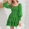 imageByinns Womens 2024 Square Neck Ruffle Dress Long Sleeve Floral Print Tiered Tie Back Layered Swing Mini DressLight Green