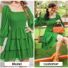 imageByinns Womens 2024 Square Neck Ruffle Dress Long Sleeve Floral Print Tiered Tie Back Layered Swing Mini DressLight Green