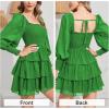 imageByinns Womens 2024 Square Neck Ruffle Dress Long Sleeve Floral Print Tiered Tie Back Layered Swing Mini DressLight Green
