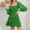 imageByinns Womens 2024 Square Neck Ruffle Dress Long Sleeve Floral Print Tiered Tie Back Layered Swing Mini DressLight Green