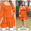 imageByinns Womens 2024 Square Neck Ruffle Dress Long Sleeve Floral Print Tiered Tie Back Layered Swing Mini DressOrange Red