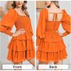imageByinns Womens 2024 Square Neck Ruffle Dress Long Sleeve Floral Print Tiered Tie Back Layered Swing Mini DressOrange Red