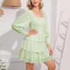 imageByinns Womens 2024 Square Neck Ruffle Dress Long Sleeve Floral Print Tiered Tie Back Layered Swing Mini DressPale Green