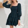 imageByinns Womens 2024 Square Neck Ruffle Dress Long Sleeve Floral Print Tiered Tie Back Layered Swing Mini DressPeacock Blue