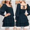 imageByinns Womens 2024 Square Neck Ruffle Dress Long Sleeve Floral Print Tiered Tie Back Layered Swing Mini DressPeacock Blue